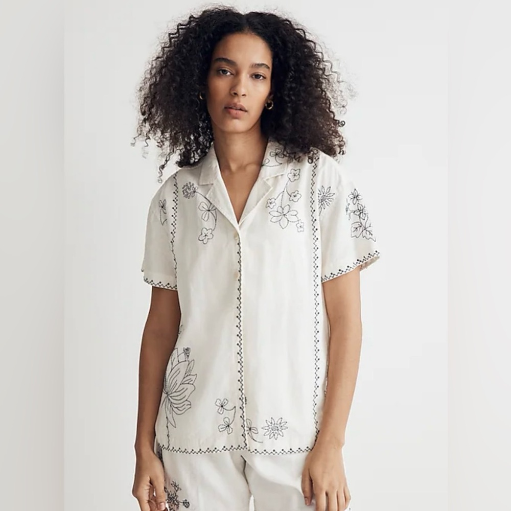 Embroidered White Floral Women's Top
